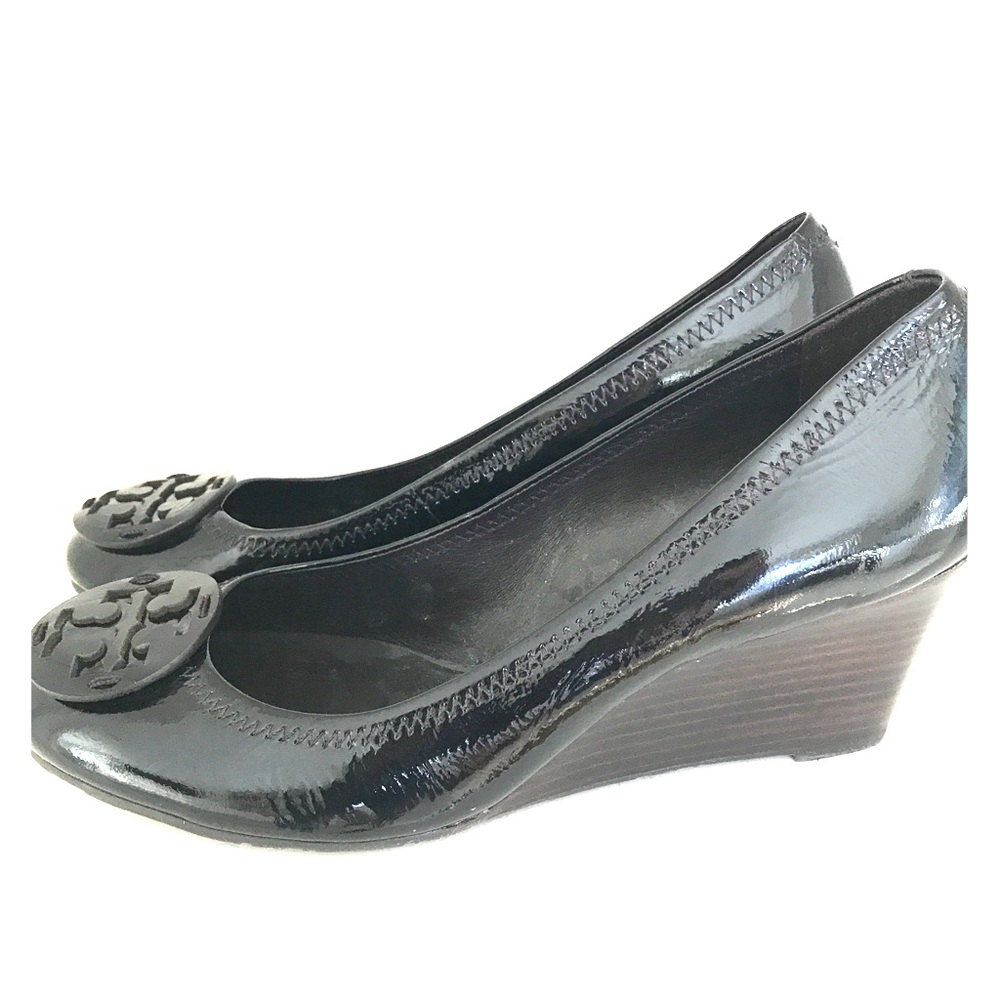 Tory Burch black patent wedge pumps. Size 11